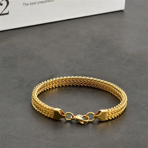 Yellow Chimes Bracelet for Men Stainless Steel Link Chain Dual Curb ...