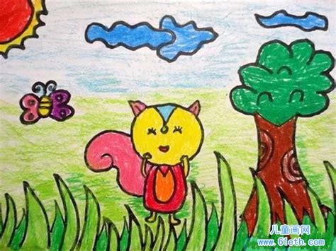 一年级蜡笔画作品欣赏：可爱的狐狸_儿童画网