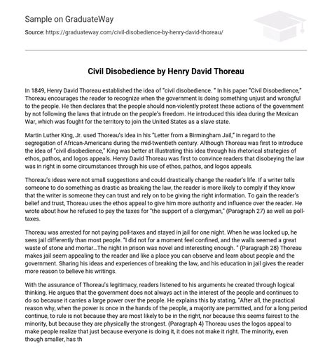 ⇉Civil Disobedience by Henry David Thoreau Analysis Essay Example ...