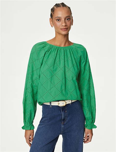 Buy Pure Cotton Broderie Blouse at Marks & Spencer