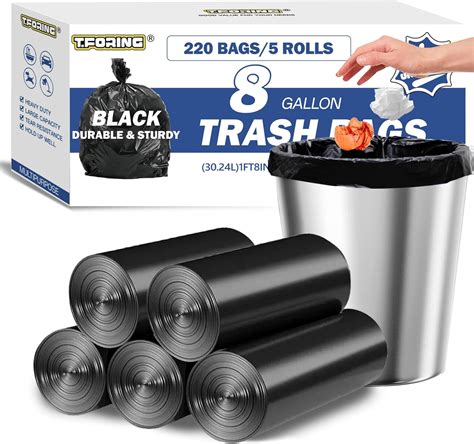 Amazon.com: T.FORING 8 Gallon Trash Bags Heavy Duty - 30 Liters Black ...