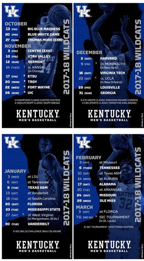 University Of Kentucky Basketball Schedule Printable