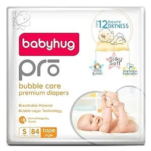 babyhug Unisex Pro Bubble Care Premium Tape Style Diaper Small(S) Size ...