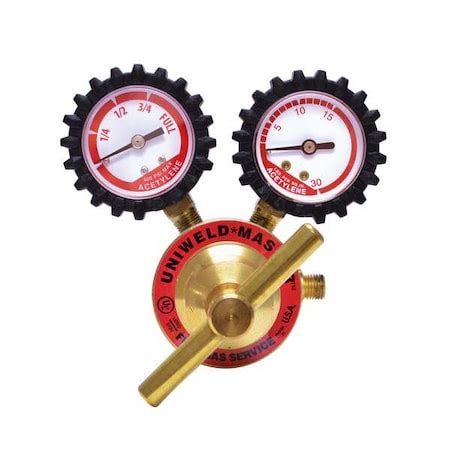 Uniweld Acetylene Regulator, Acetylene, Single Stage, 3/8"-24 Outlet ...