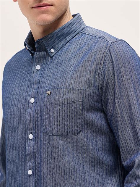 Buy THE BEAR HOUSE Men's Cotton Blue Slim Fit Casual Shirt Online