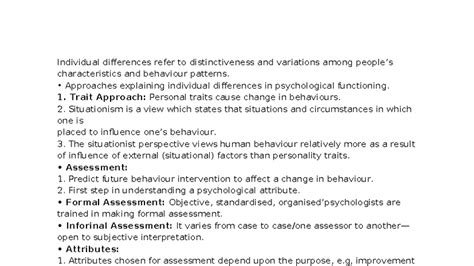 Chapter 1 Notes: Individual Differences in Psychology (PSY101) - Studocu