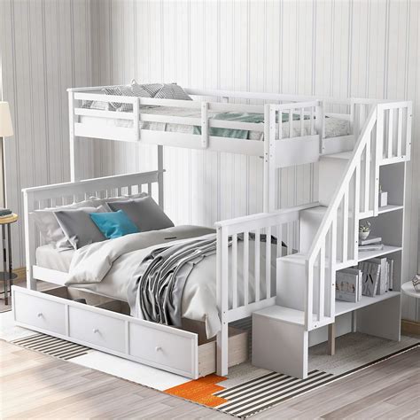 Softsea Twin Over Full Bunk Bed With Shelves And Staircase | Desertcart ...