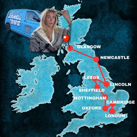 A map of where Bonnie Blue is visiting on her Bang Bus tour