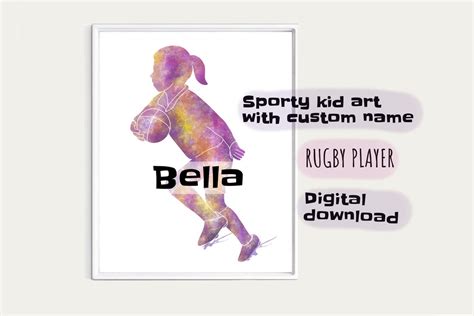 Buy Personalised Kid Rugby Player Wall Art, Girl's Room Wall Art, Rugby ...