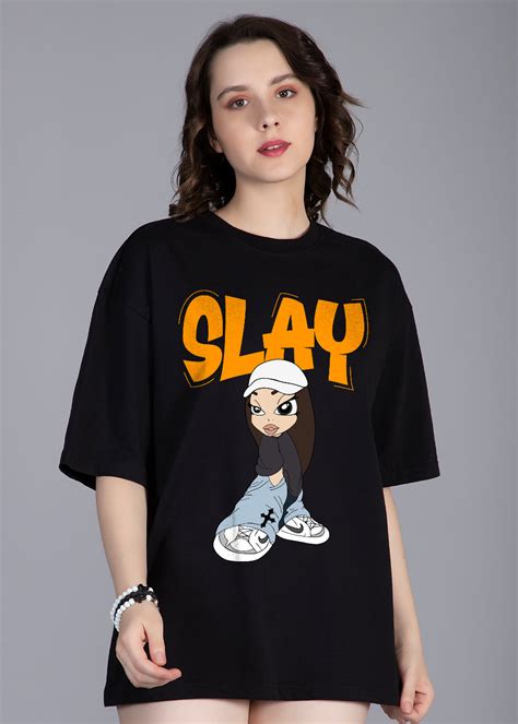 Slay Printed Black Oversized T-shirt Women | Pronk – pronk.in