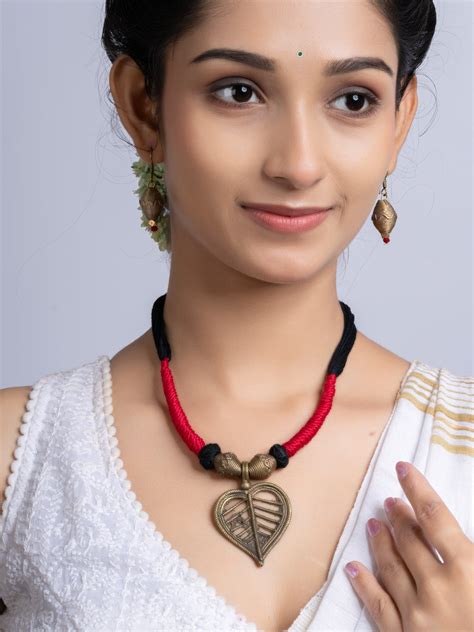 Golden Red Black Leaf Dokra Brass necklace set with earring ...