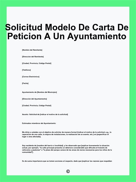 Solicitud Modelo De Carta De Peticion A Un Ayuntamiento