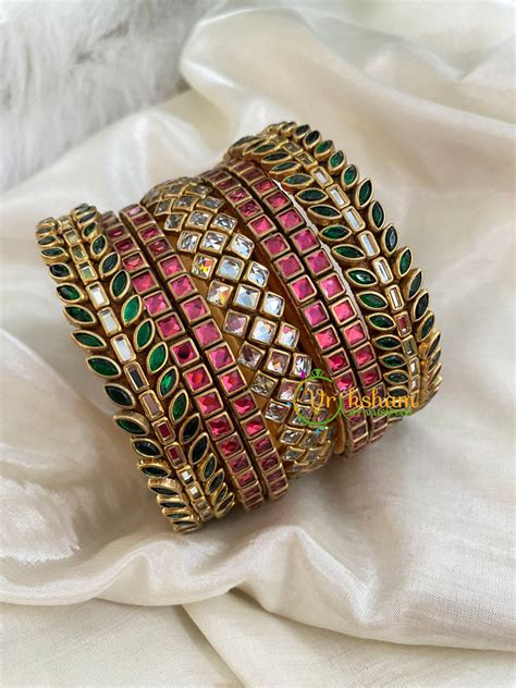 Pink Green Silk Thread Kundan Bridal Bangle-G47 – vrikshamindia
