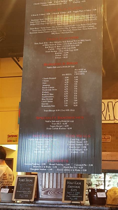 Menu at Trace Grill restaurant, Ridgeland, 574 US-51 suite f