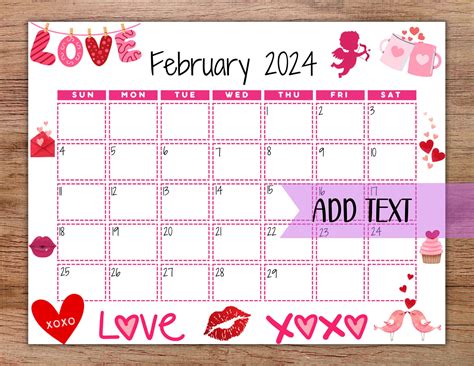 EDITABLE Printable February Calendar 2024 Cute - Etsy