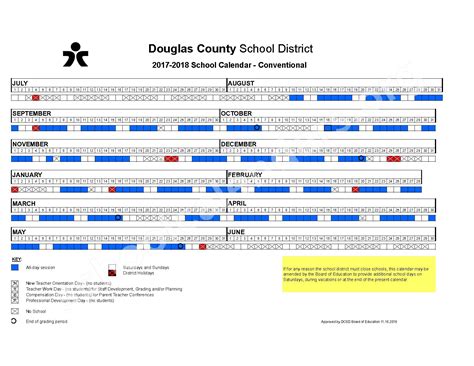 2017 - 2018 Conventional School Calendar | Douglas County School ...