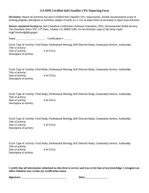 GA DPH Certified Soil Classifier CEU Reporting Doc Template | pdfFiller