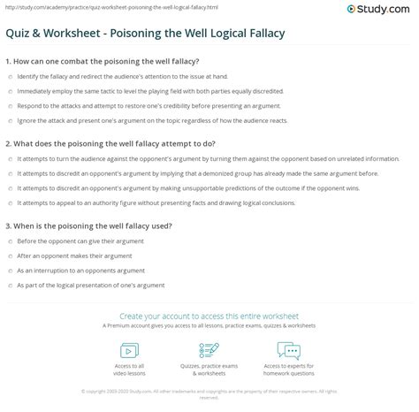 Quiz & Worksheet - Poisoning the Well Logical Fallacy | Study.com