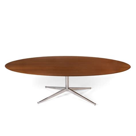 Florence Knoll Walnut & Steel 8′ Oval Dining Table – Red Modern Furniture