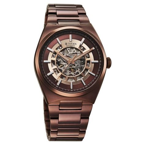 Buy Online Titan Nexus Skeletal Automatic Analog with Brown Dial Brown ...