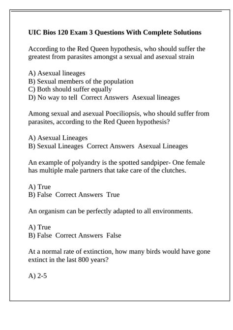 UIC Bios 120 Exam 3 Questions With Complete Solutions - Bios 120 ...