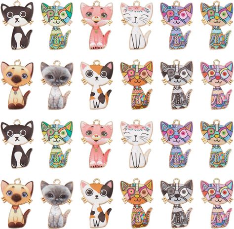 Amazon.com: SUNNYCLUE 1 Box 24Pcs 12 Style Colorful Cat Charms Cat ...