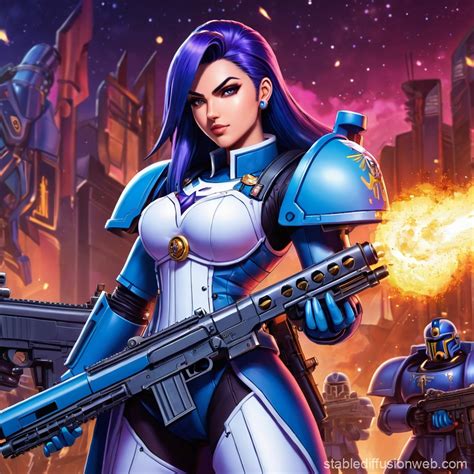 female space marine 40k primarch armor with wings full body Prompts | Stable Diffusion Online