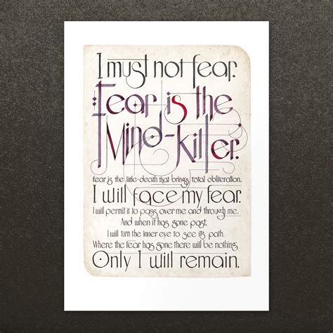 Dune Litany Against Fear Quote Fear is the Mind-killer Inspired A4/A3 ...