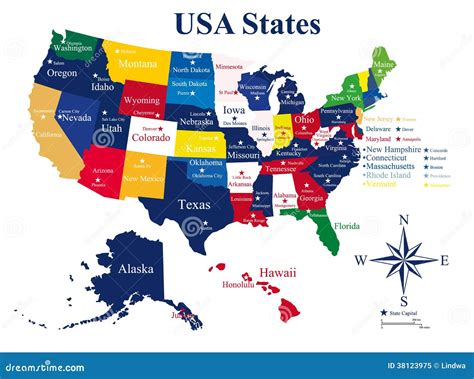 USA Map with States and Capital Cities Stock Vector - Illustration of alabama, montana: 38123975