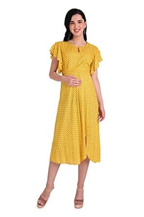 Buy Mothersyard™ Women's Cotton Rayon A- Line Lemon Yellow Lining Print ...