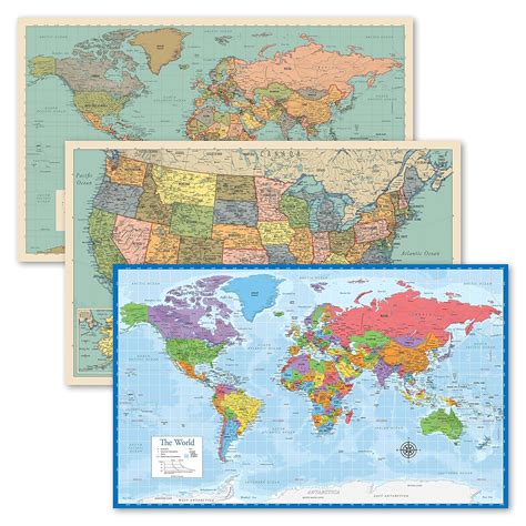 3 Pack - World & USA Map Set, Laminated, 18” x India | Ubuy