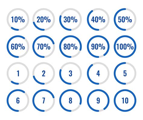 Set of circle percentage and countdown diagram 10-100 percent 1-10 ...