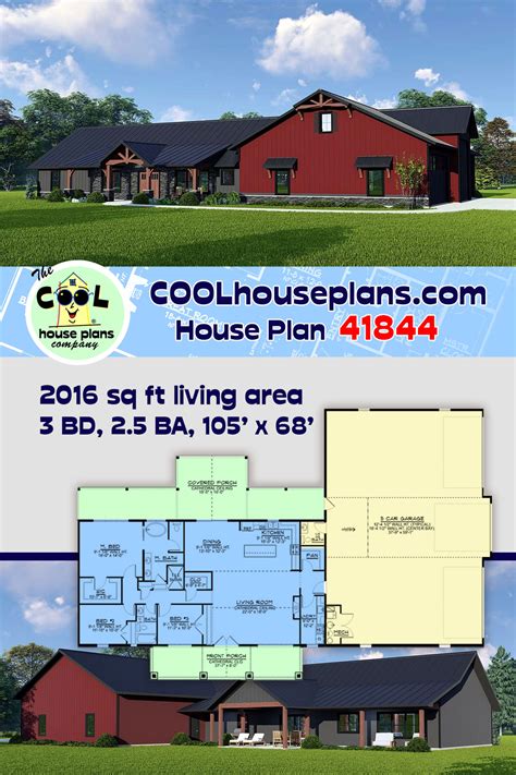 House Plan 41844 - Farmhouse Style with 2016 Sq Ft, 3 Bed, 2 Bath ...