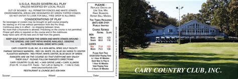 Scorecard - Cary Country Club