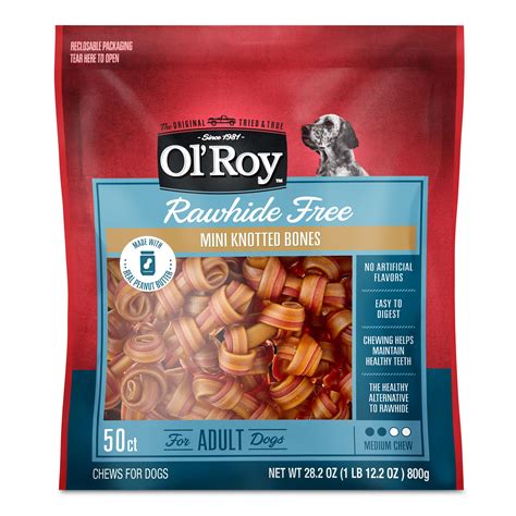 Ol' Roy 2.5" Rawhide Free Mini Knotted Peanut Butter Flavored Bones ...