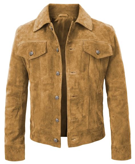 LP-FACON Mens Trucker Suede Leather Jacket - Western Style Cowboy ...