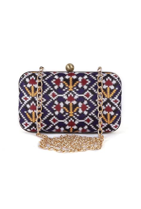Sitara Blue Patola Rectangular Box Clutch | Saagah by Tjori – TJORI