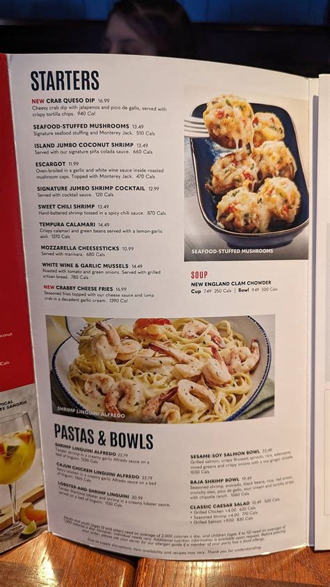 Menu at Red Lobster restaurant, Calgary, Macleod Trail SW