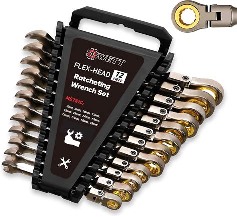 WETT Flex-Head Ratcheting Wrench Set, 12-Piece 180° Metric Ratchet Combination Master Speed ...
