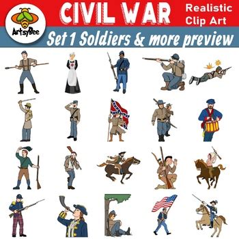 SET 1 - AMERICAN CIVIL WAR: 36 COLOR CLIP ART IMAGES: SOLDIERS AND MORE