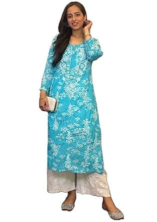 GoSriKi Women's Cotton Blend Straight Chikankari Embroidered Kurta ...