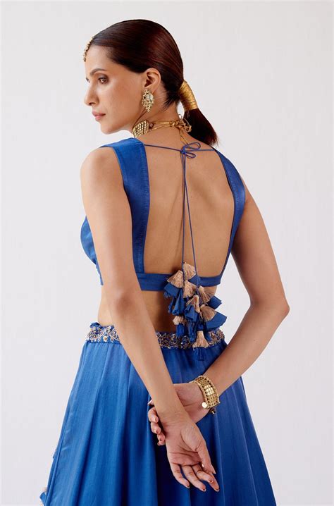 Devnaagri - Pooja Hegde in Blue Dori Embroidered Cotton Silk Lehenga