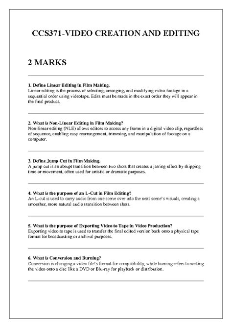 CCS371 VCE - Video Creation and Editing Study Notes - Studocu