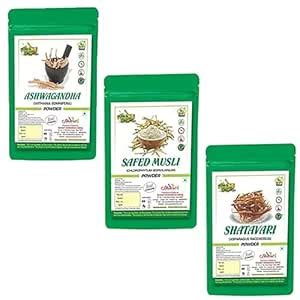 Buy Bharat Ashwagandha Shatavari Safed Musli Powder 300gm | 100g Each ...
