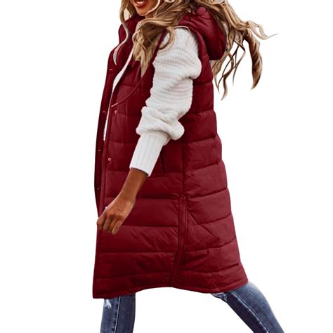 dazeni Plus Size Long Puffer Vest for Women Sleeveless Puffer Jacket ...