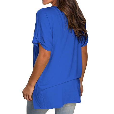 Women's V Neck T-Shirt Summer Short Sleeve Side Split Plain Tunic Tops Casual Comfort Solid ...
