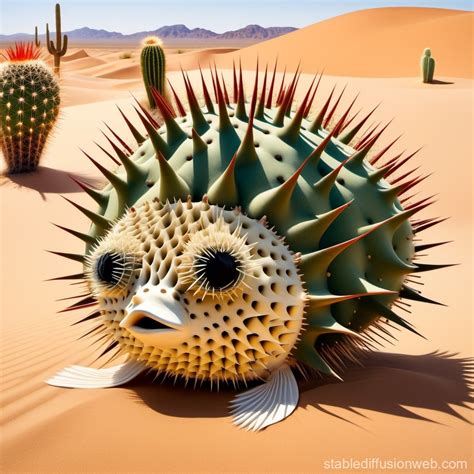 Upright Puffer Fish in Desert Sand | Stable Diffusion Online