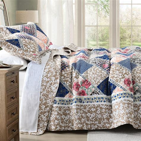 Amazon.com: DDUOXIN Farmhouse Floral Queen Quilt Set, 100% Cotton ...