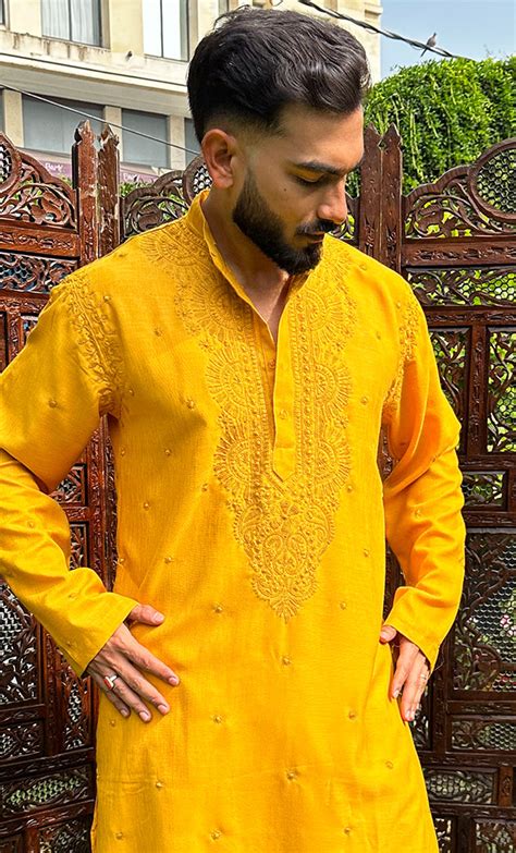 Men's Lucknowi Handcrafted Cotton Chikankari Kurta - HONC0324726