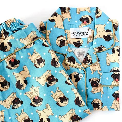 Blue Cotton Kids Night Suit - Pugs Design